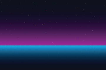 Leinwandbilder - Retro cyberpunk style 80s game scene pixel art 8-bit sci-fi background. glowing neon grid and stars from vintage arcade computer games.	