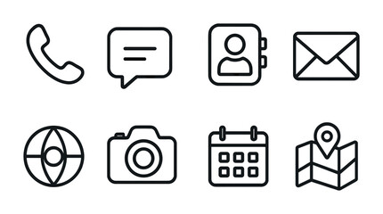 Poster - Communication and navigation linear icons set - phone, chat, email, and more