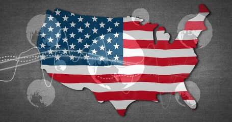 Poster - Animation of United States map with flag design over digital network connections