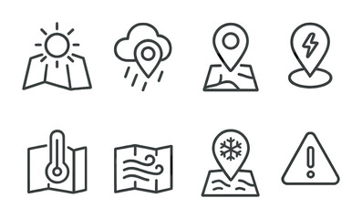Poster - Weather and maps linear icons set: navigation and climate symbols collection