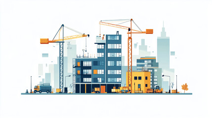 Poster - Construction site with cranes building city skyline vector illustration for business and industry use