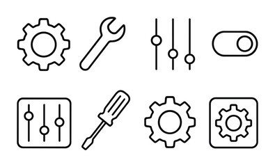 Poster - Minimalist linear icon set: tools and settings essentials