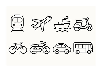 Poster - Transportation icons set for travel and commuting in linear style