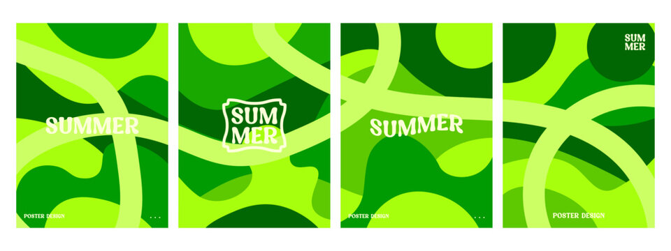 Creative concept of summer poster sets. Modern abstract art design with wavy shapes and lines. Templates for celebrations, advertisements, branding, banners, covers, labels, posters, etc.
