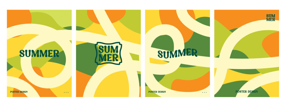 Creative concept of summer poster sets. Modern abstract art design with wavy shapes and lines. Templates for celebrations, advertisements, branding, banners, covers, labels, posters, etc.