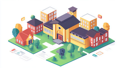 Poster - Isometric city illustration with buildings houses and trees for real estate and urban planning design