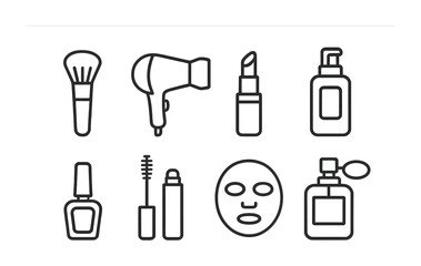 Poster - Beauty and cosmetic tools icon set - linear style for skincare and makeup design