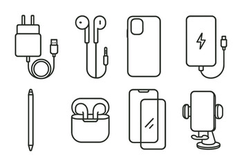Poster - Stylish linear icons set: essential smartphone accessories for everyday use