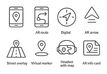 Poster - Minimalist linear ar navigation icons set for digital interfaces and apps