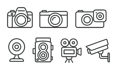 Poster - Linear camera and photography icon set - classic devices and equipment