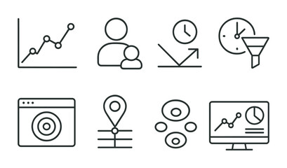 Poster - Linear business analytics icons set: data, charts, and time management tools
