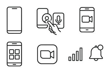 Poster - Minimalist communication icon set: linear style smartphone and app icons