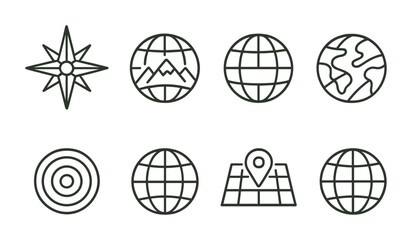 Poster - Linear style location and globe icons set for navigation and mapping needs