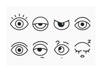 Poster - Set of linear eye expressions icons: emotions and reactions collection
