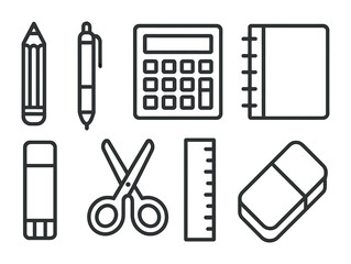 Poster - Essential school supplies icons set: linear style for educational design