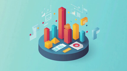 Poster - Isometric business data analysis visualization charts and graphs for presentation and reports use case