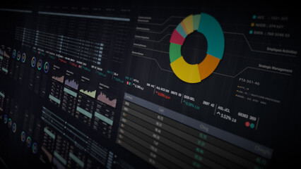 Poster - Dynamic data visuals for business info graphics, animated charts, and data-driven insights for a business meeting mock-up. Explore the world of trading, stock exchanges, and crypto