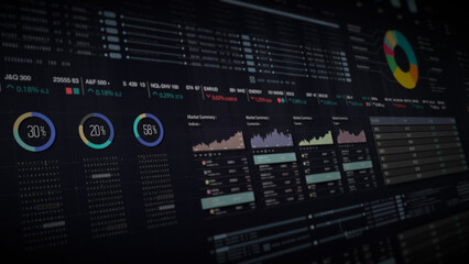 Leinwandbilder - Dynamic data visuals for business info graphics, animated charts, and data-driven insights for a business meeting mock-up. Explore the world of trading, stock exchanges, and crypto