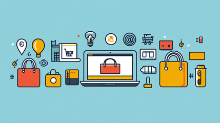 Aufkleber - Online shopping e commerce store digital marketing retail business technology concept vector illustration