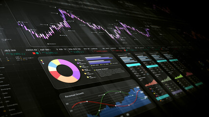 Leinwandbilder - Dynamic data visuals for business info graphics, animated charts, and data-driven insights for a business meeting mock-up. Explore the world of trading, stock exchanges, and crypto