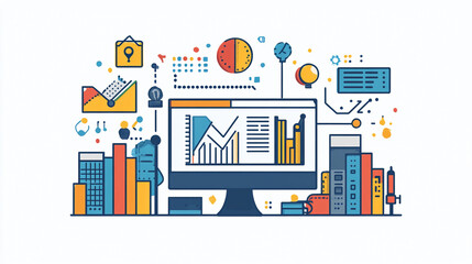 Poster - Data analytics dashboard visualization and reporting business intelligence and insights vector art