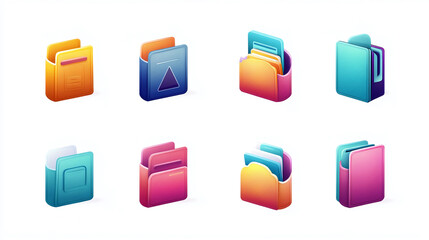 Poster - Colorful folder icons set for document management and file organization in digital design and interface
