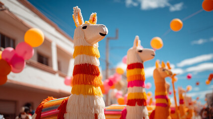 Poster - Inti raymi festival colorful llama decorations, peruvian celebration