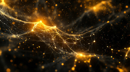 Wall Mural - black background with a yellow line that is connected to other yellow lines
