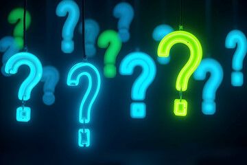 Poster - intriguing conundrum, a captivating display of luminous neon question marks beckoning inquiry and ig