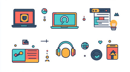 Poster - Flat design illustration of technology devices and icons for web and graphic design use one hundred