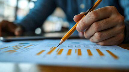 Poster - Analyzing financial data charts and graphs with pencil for business planning and investment strategy