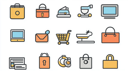 Poster - Ecommerce icons vector set for online shopping store website design and mobile application interface 100