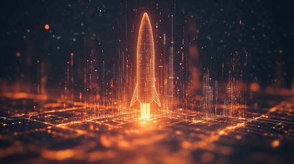 Poster - Rocket launch startup technology digital innovation future space exploration business concept design abstract art