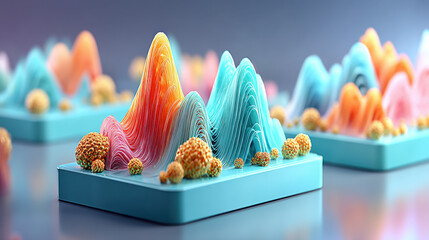 Leinwandbilder - Abstract Colorful 3D Mountains on Teal Platforms