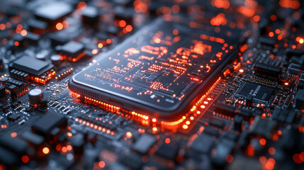 Poster - Smartphone embedded in glowing circuitry, symbolizing advanced technology and smart integration