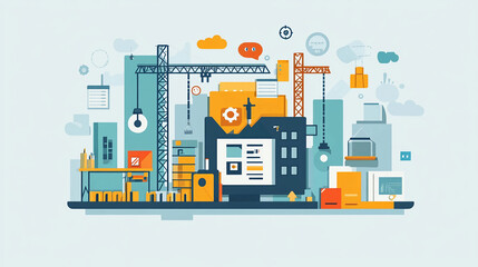 Poster - Website development construction process concept vector illustration design graphic art
