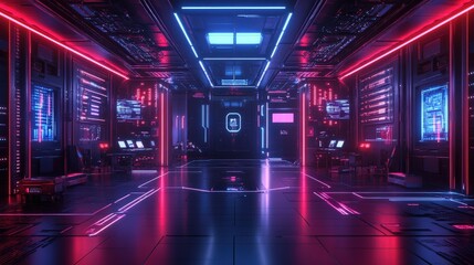 Poster - A sci-fi inspired technology theme with dark neon lighting, robotic elements, and a high-tech digital atmosphere.