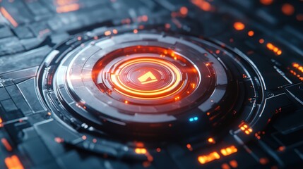 Poster - A sci-fi styled push button, surrounded by glowing energy rings and interactive animations.