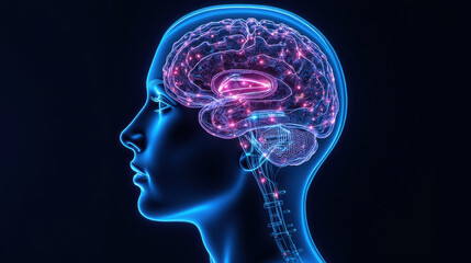 Poster - glowing human brain illustration showcases neural connections and vibrant colors, symbolizing intelligence and creativity