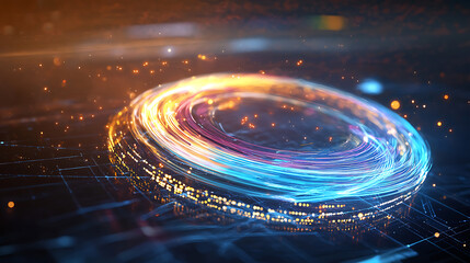 Poster - Dynamic light swirl animation digital space motion graphics futuristic environment aerial view visual concept for engagement