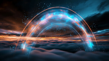 Poster - Celestial arch of light above the clouds digital art dreamy atmosphere surreal perspective fantasy concept