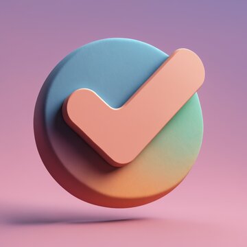 3D rendering of check mark inside circle over a gradient colorful background