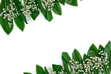 Wall Mural - white flowers lily of the valley ( convallaria majalis, may bells, may lily ) and green leaves on a 
