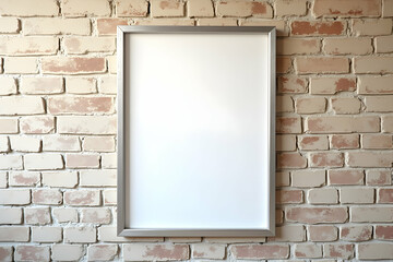 Poster - Sleek empty poster frame mockup on a textured brick wall offering versatile possibilities for advertisement designs and creative presentations in modern spaces