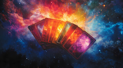 Wall Mural - Beautiful oracle cards for production design. celestial explosion of vibrant cosmic colors. Tidal Oracle. Illustration