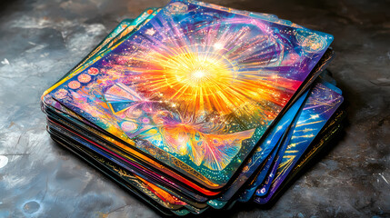 Wall Mural - Beautiful oracle cards for production design. celestial explosion of vibrant cosmic colors. Tidal Oracle. Illustration