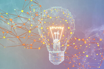Poster - abstract image of glowing lightbulb, represented by connected nodes and lines, symbolizing network, 