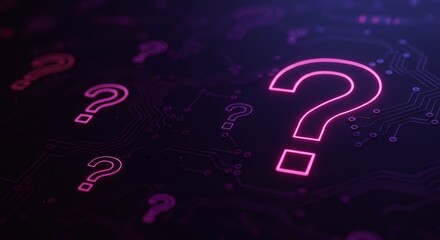 Fototapete - Glowing Question Marks on Dark Circuit Board Background Illustration