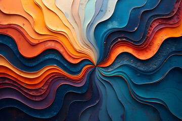 Poster - Vibrant Abstract, A Captivating Display of Dynamic Waves and Textured Surfaces with Orange, Blue and Purple Tones, Evoking a Sense of Depth