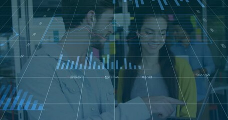 Poster - collaborating on data analytics, business professionals analyzing graphs in office setting